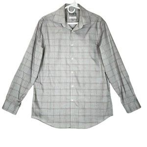 Michael Kors Mens shirt Airsoft Stretch Sz 16 32/33 Blue Plaid Dress Shirt